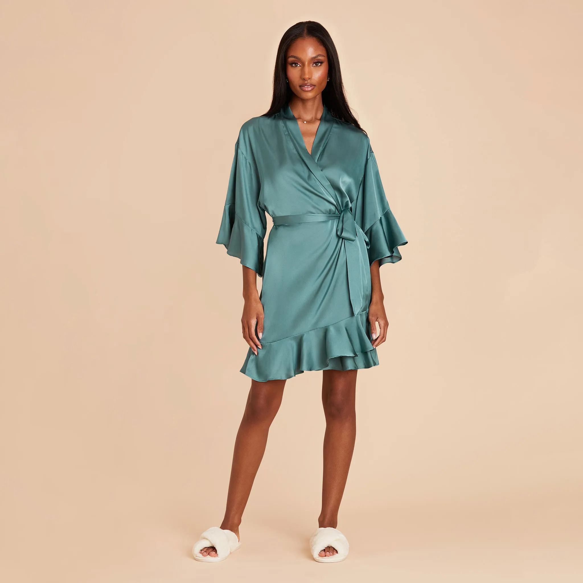 Kenny Ruffle Satin Robe - Sea Glass sold by Birdy Grey product image thumbnail 5