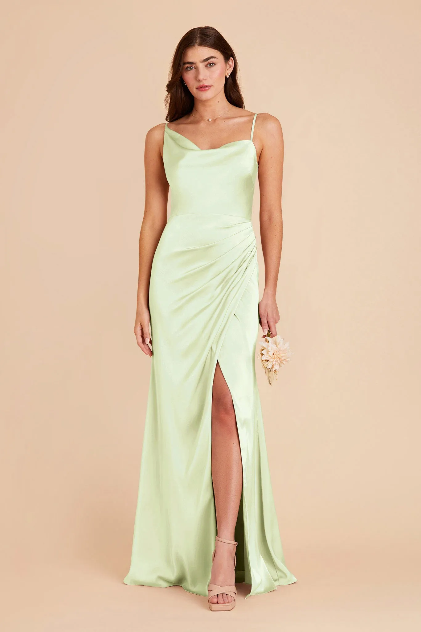 Jennifer Matte Satin Dress - Pale Pistachio sold by Birdy Grey
