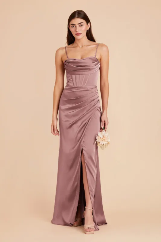 Carrie Matte Satin Dress - Dark Mauve sold by Birdy Grey