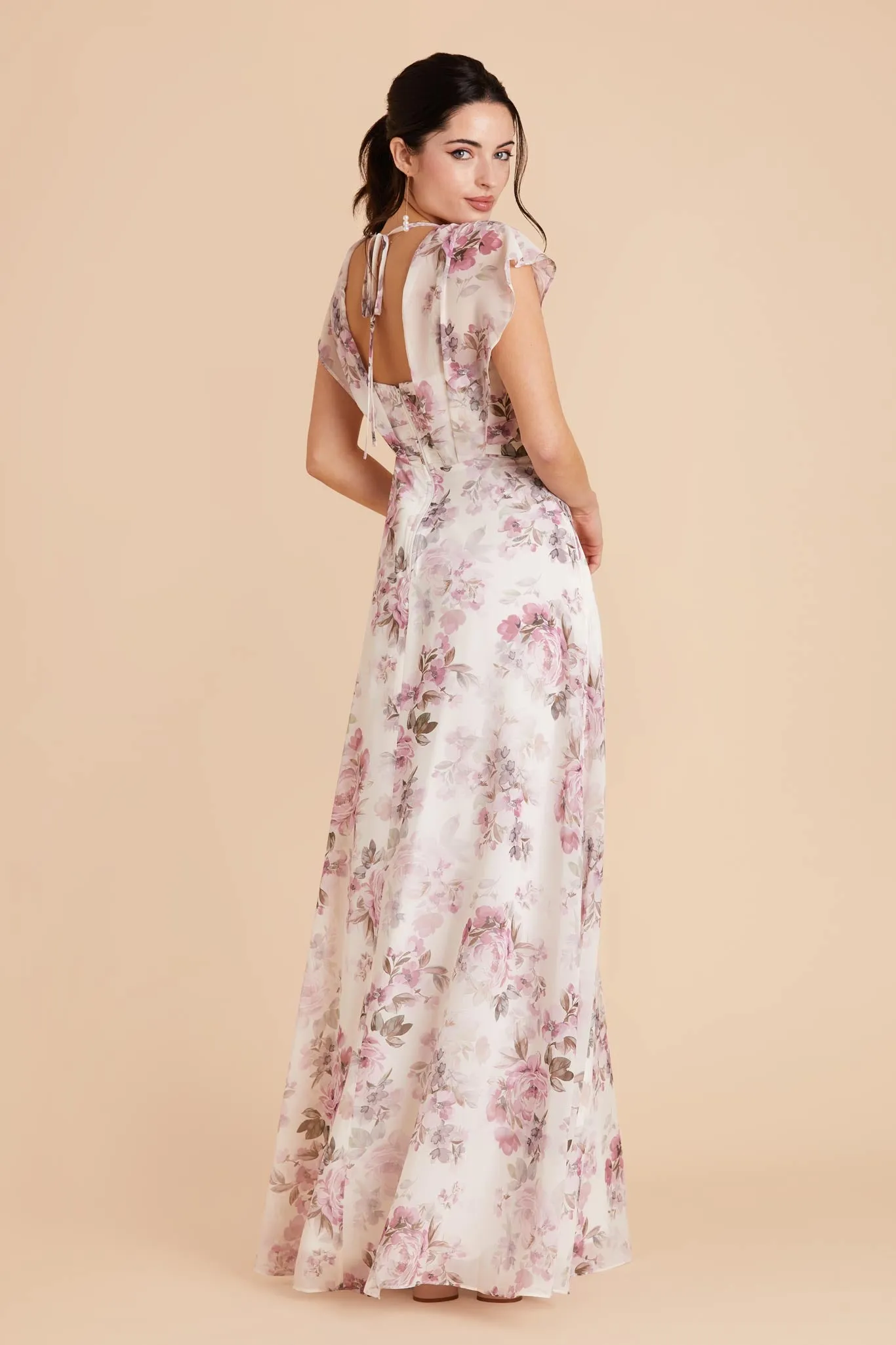 Violet Chiffon Dress - Dusty Pink Peonies sold by Birdy Grey product image thumbnail 2