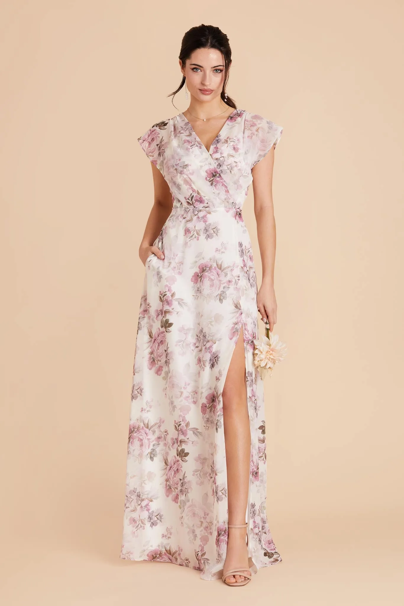 Violet Chiffon Dress - Dusty Pink Peonies sold by Birdy Grey product image thumbnail 4
