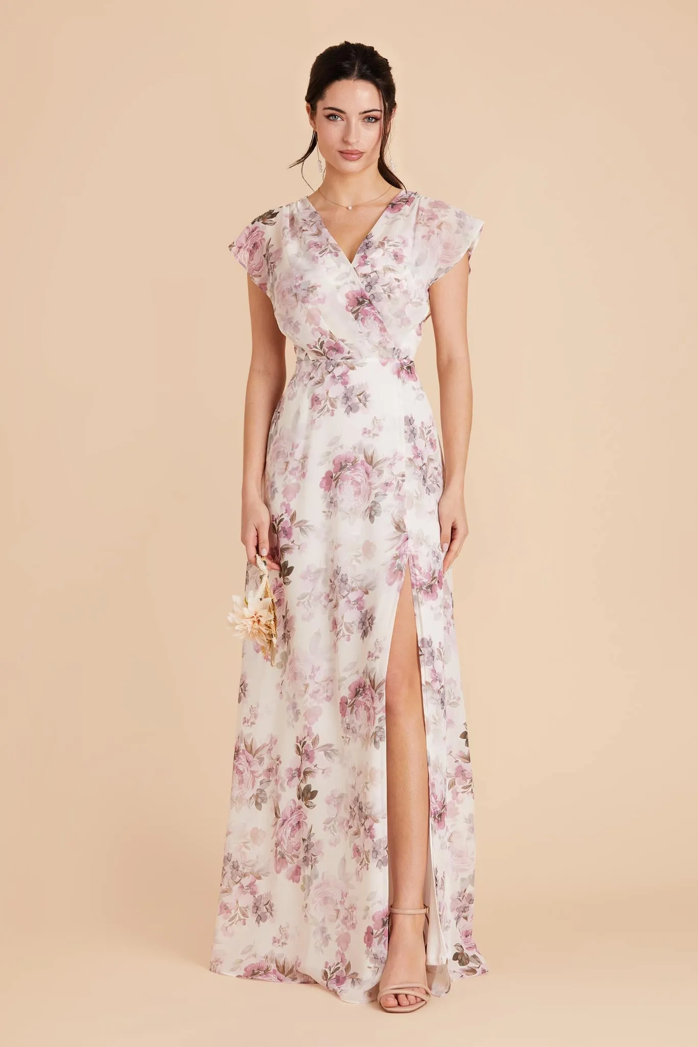 Violet Chiffon Dress - Dusty Pink Peonies sold by Birdy Grey product image thumbnail 3