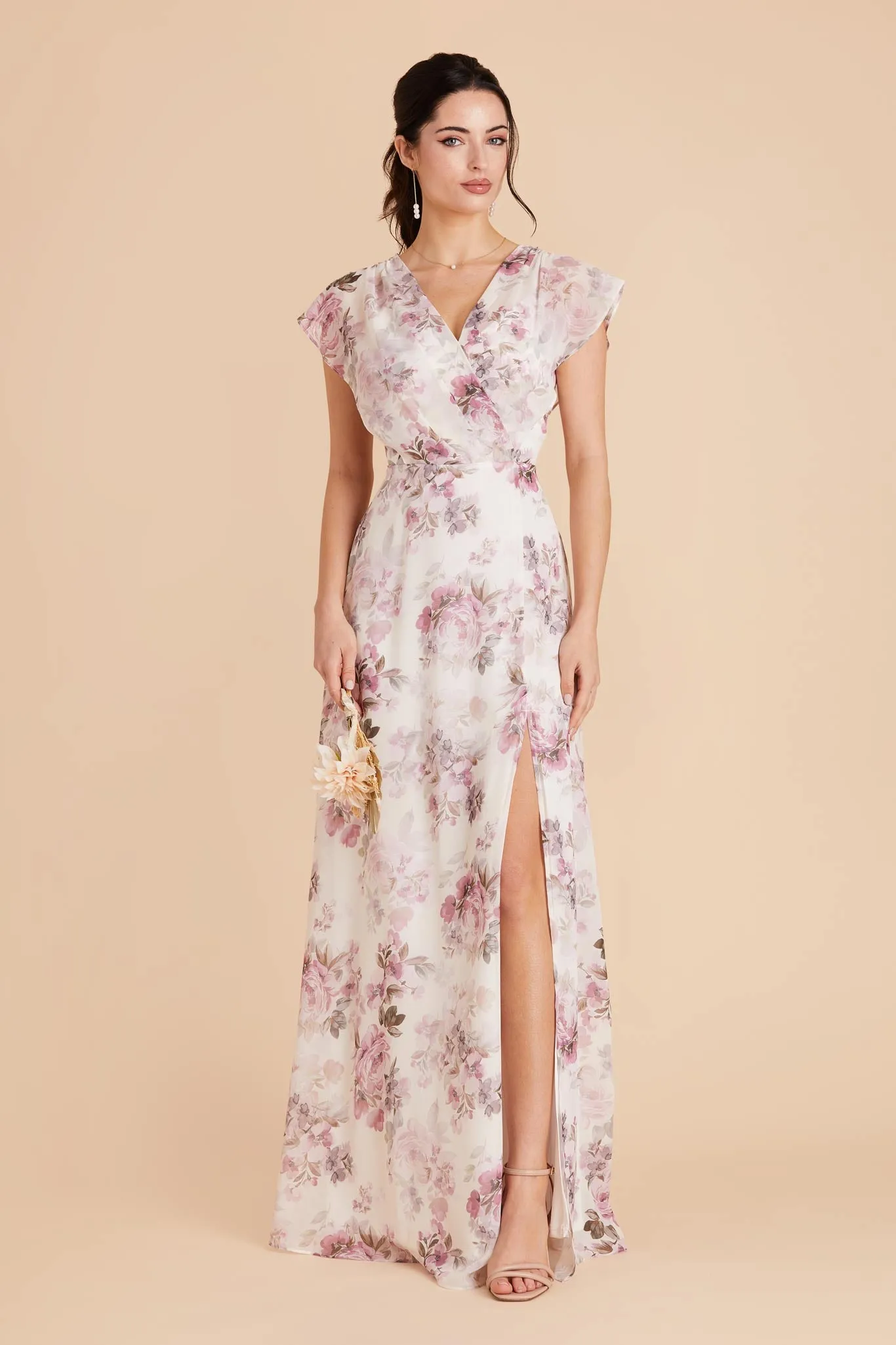 Violet Chiffon Dress - Dusty Pink Peonies sold by Birdy Grey product image thumbnail 5