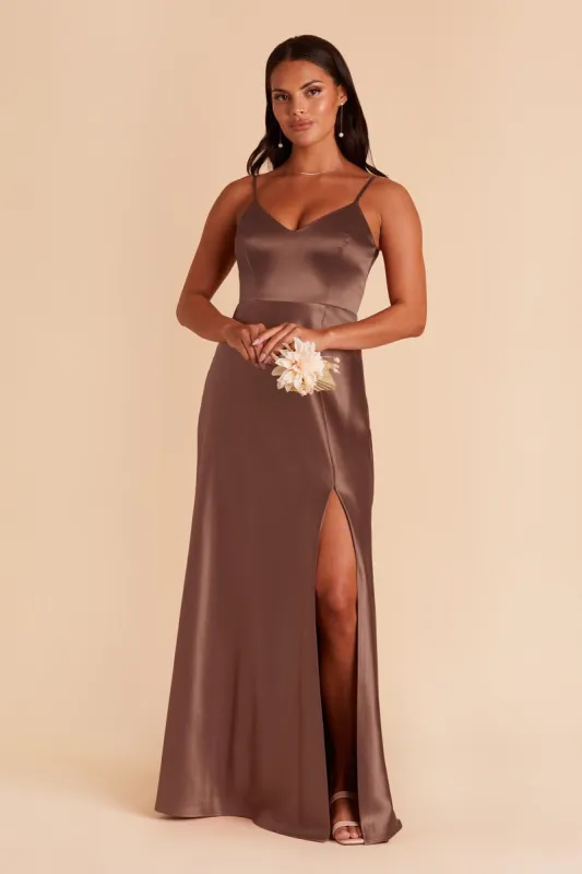 Jay Shiny Satin Dress - Chocolate Brown sold by Birdy Grey