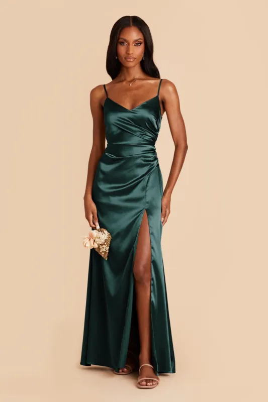 Catherine Shiny Satin Dress - Emerald sold by Birdy Grey