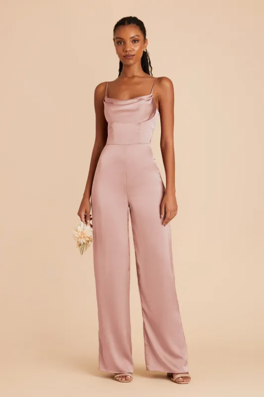 Donna Matte Satin Bridesmaid Jumpsuit - English Rose sold by Birdy Grey