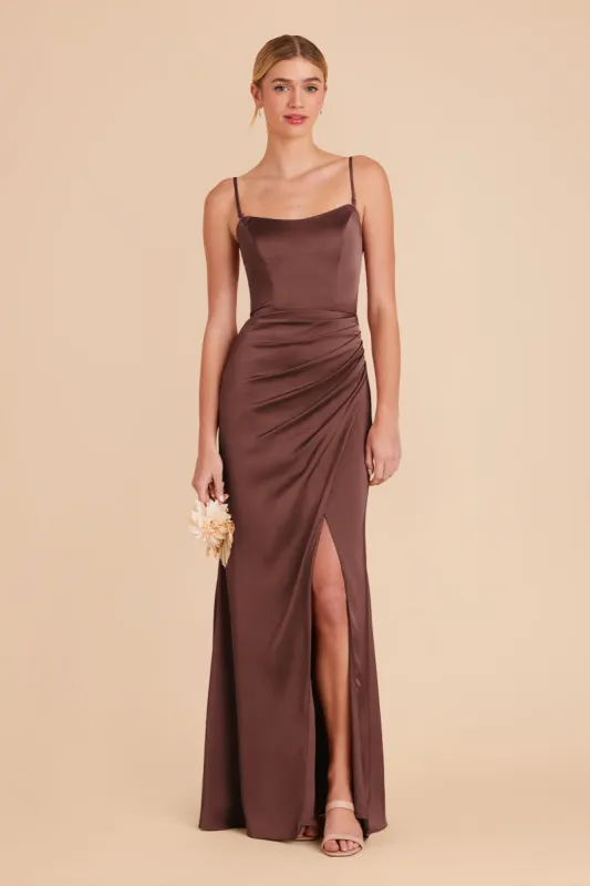 Anne Matte Satin Dress - Chocolate Brown sold by Birdy Grey