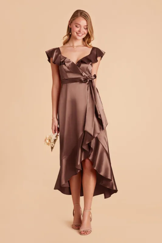 James Shiny Satin Midi Dress - Chocolate Brown sold by Birdy Grey