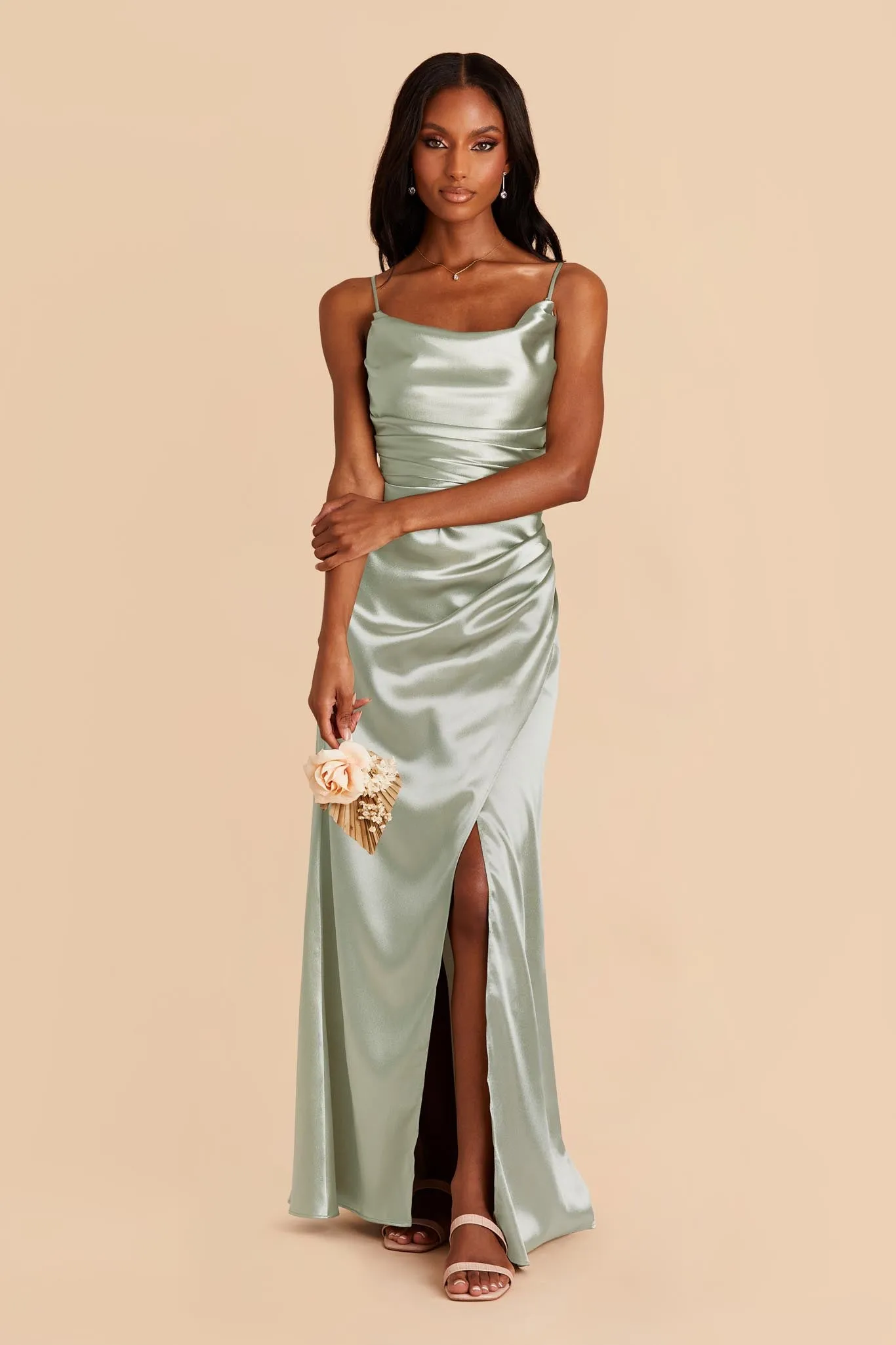 Lydia Shiny Satin Dress - Sage sold by Birdy Grey product image thumbnail 4