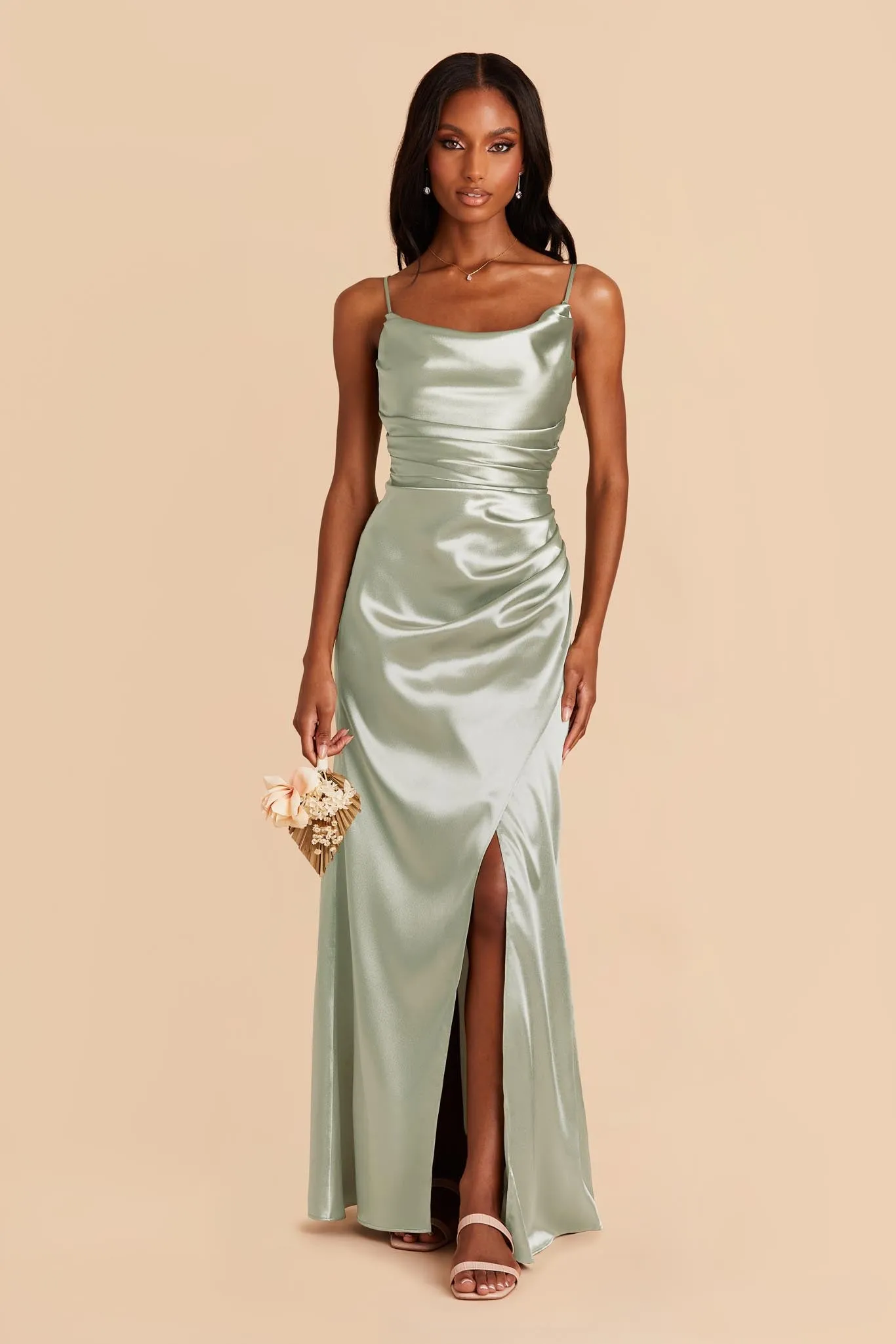 Lydia Shiny Satin Dress - Sage sold by Birdy Grey