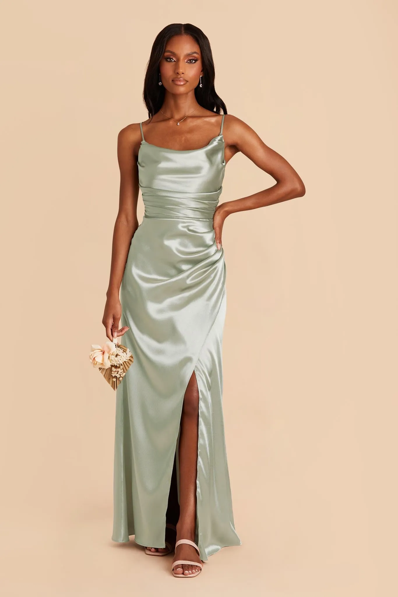 Lydia Shiny Satin Dress - Sage sold by Birdy Grey product image thumbnail 3