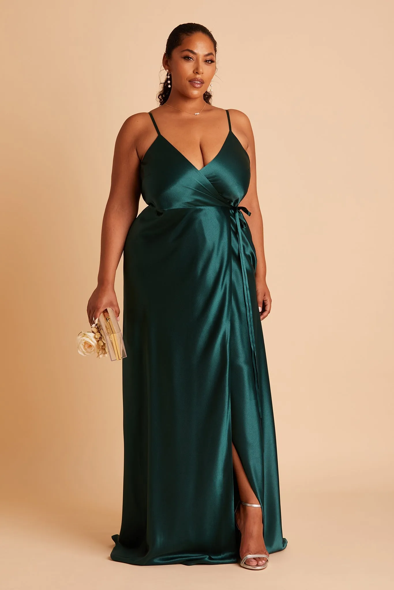 Cindy Shiny Satin Dress - Emerald sold by Birdy Grey