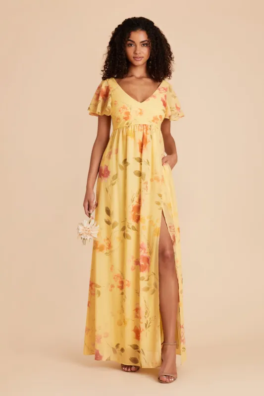 Hannah Empire Dress - Pale Yellow Rococo Floral sold by Birdy Grey