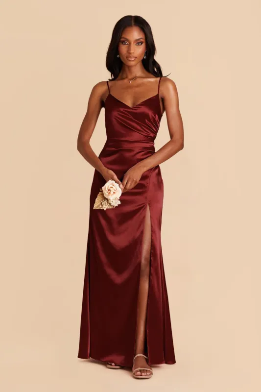 Catherine Shiny Satin Dress - Cabernet sold by Birdy Grey