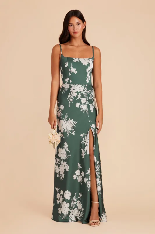 Mai Matte Satin Dress - Eucalyptus Whimsical Blooms sold by Birdy Grey