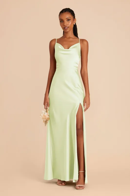 Lisa Long Matte Satin Dress - Pale Pistachio sold by Birdy Grey