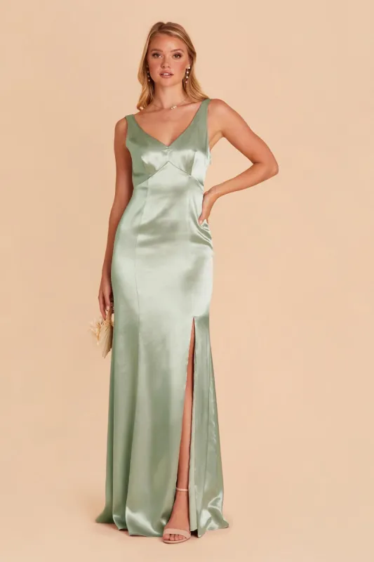 Gloria Shiny Satin Dress - Sage sold by Birdy Grey