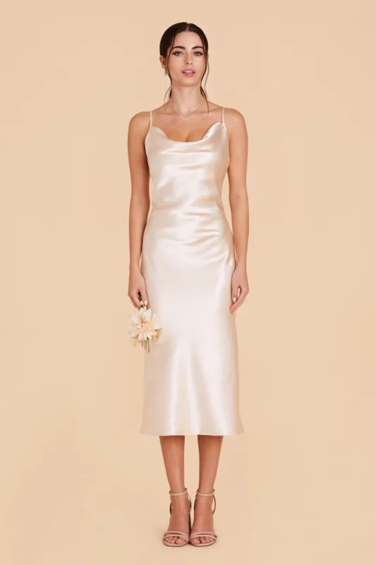 Lisa Shiny Satin Midi Dress - Champagne sold by Birdy Grey