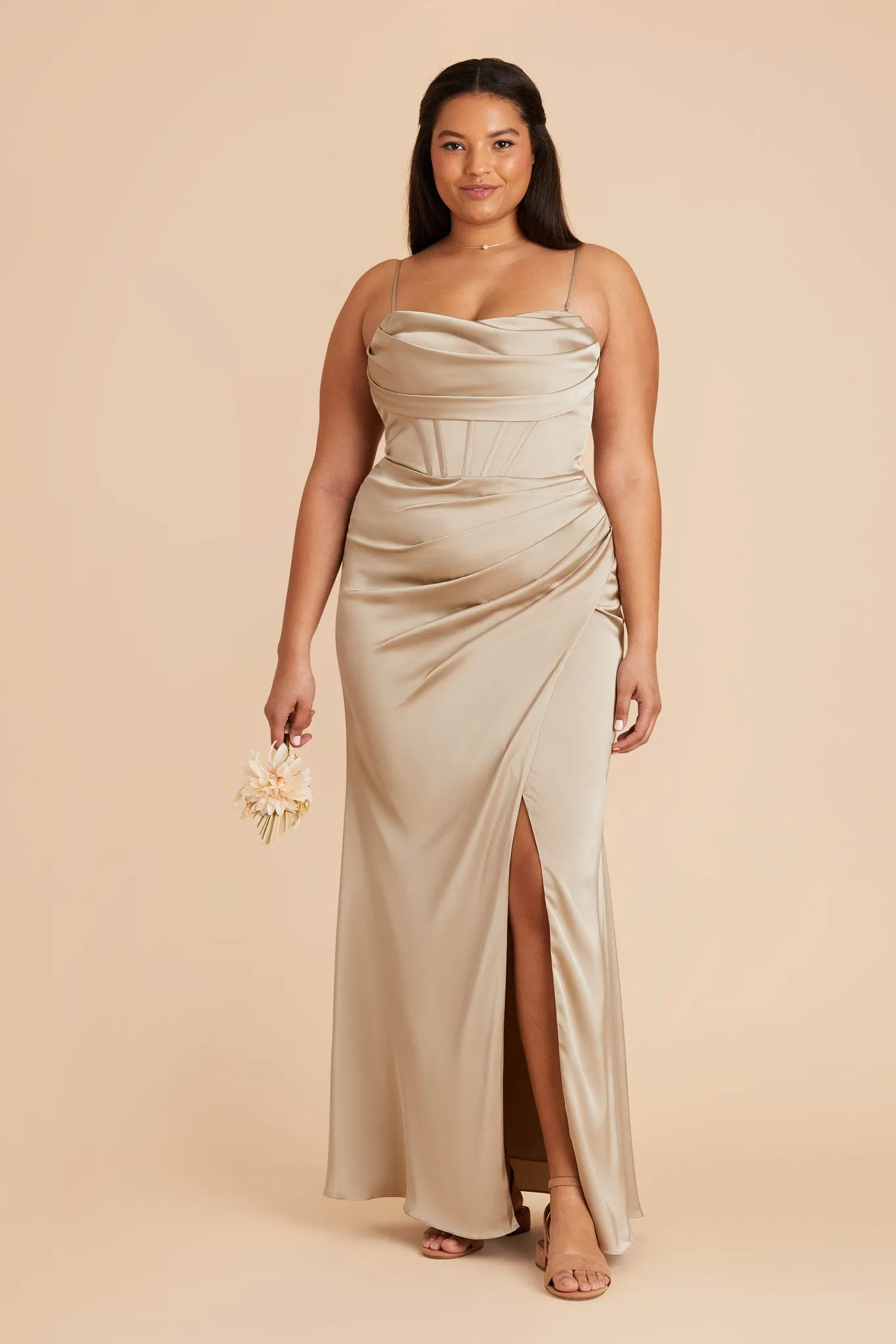 Carrie Matte Satin Dress - Neutral Champagne sold by Birdy Grey product image thumbnail 2
