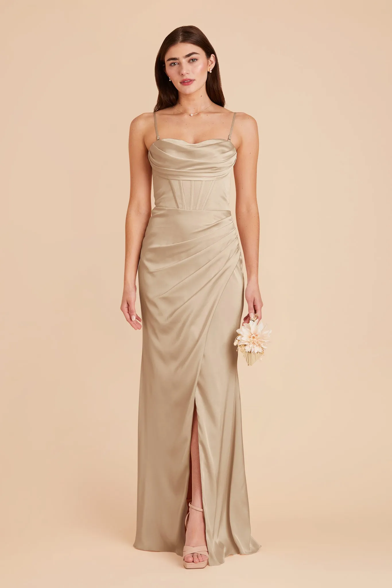 Carrie Matte Satin Dress - Neutral Champagne sold by Birdy Grey