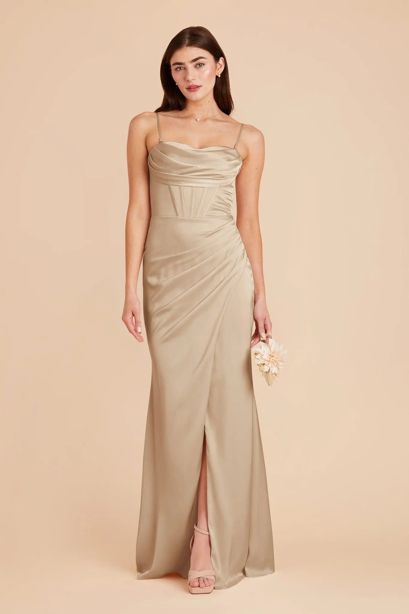 Carrie Matte Satin Dress - Neutral Champagne sold by Birdy Grey product image thumbnail 5
