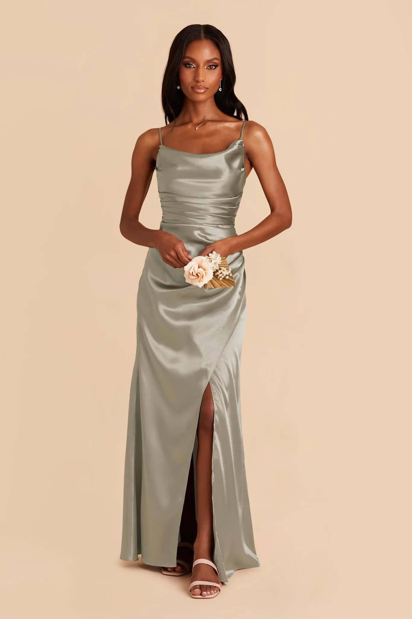 Lydia Shiny Satin Dress - Moss Green sold by Birdy Grey
