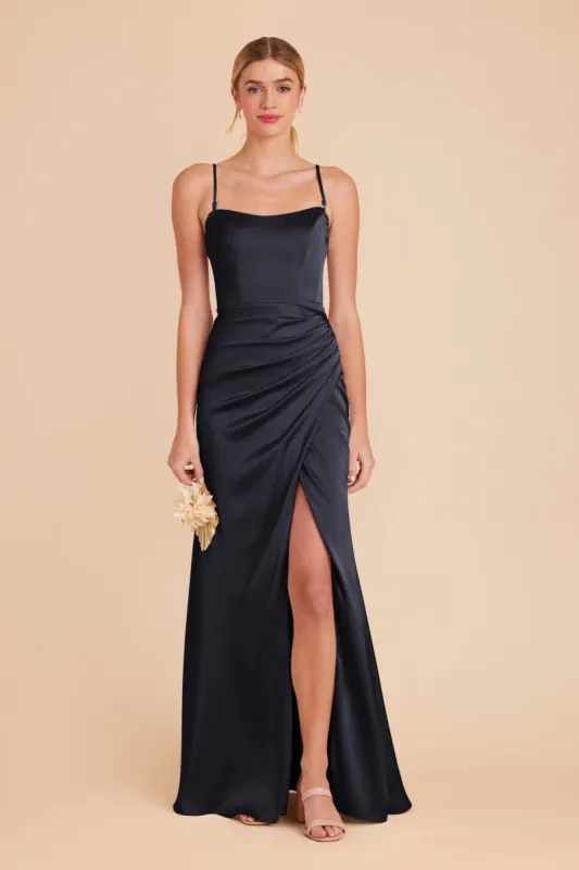 Anne Matte Satin Dress - Navy sold by Birdy Grey