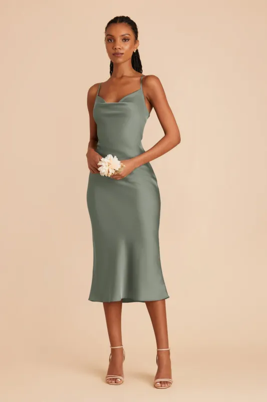 Lisa Matte Satin Midi Dress - Sea Glass sold by Birdy Grey