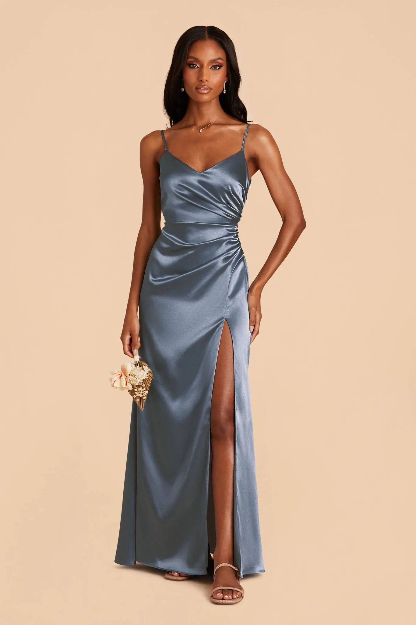 Catherine Shiny Satin Dress - French Blue sold by Birdy Grey