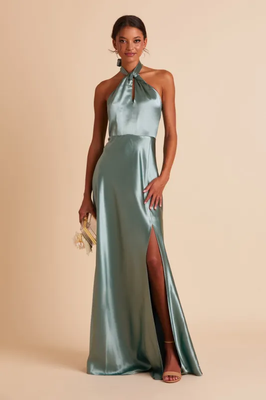 Monica Shiny Satin Dress - Sea Glass sold by Birdy Grey