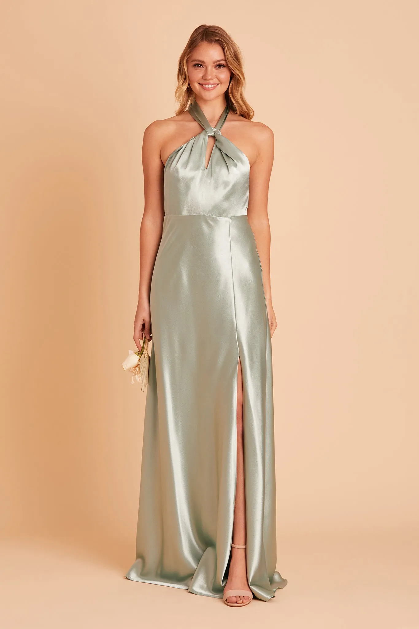 Monica Shiny Satin Dress - Sage sold by Birdy Grey