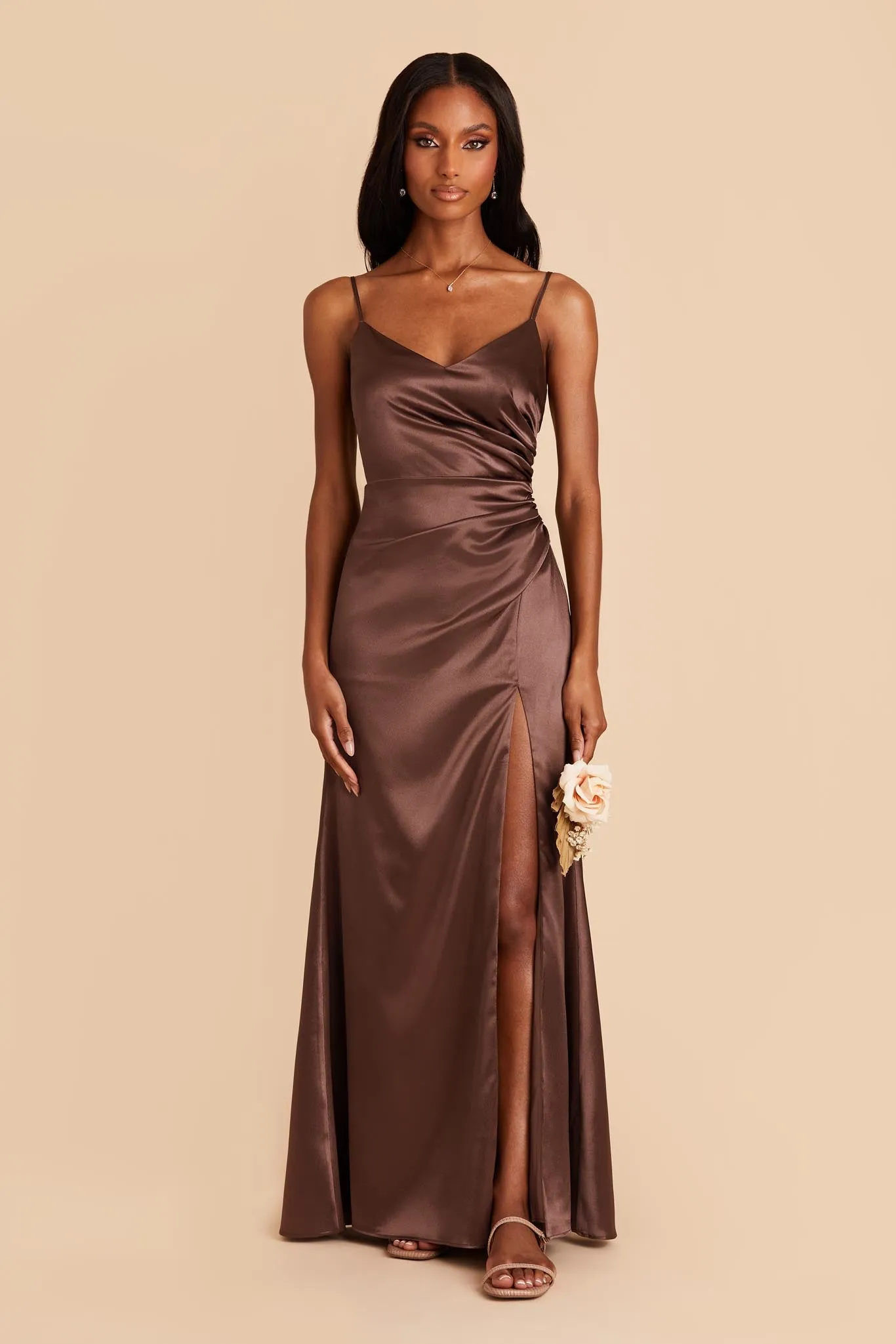 Catherine Shiny Satin Dress - Chocolate Brown sold by Birdy Grey