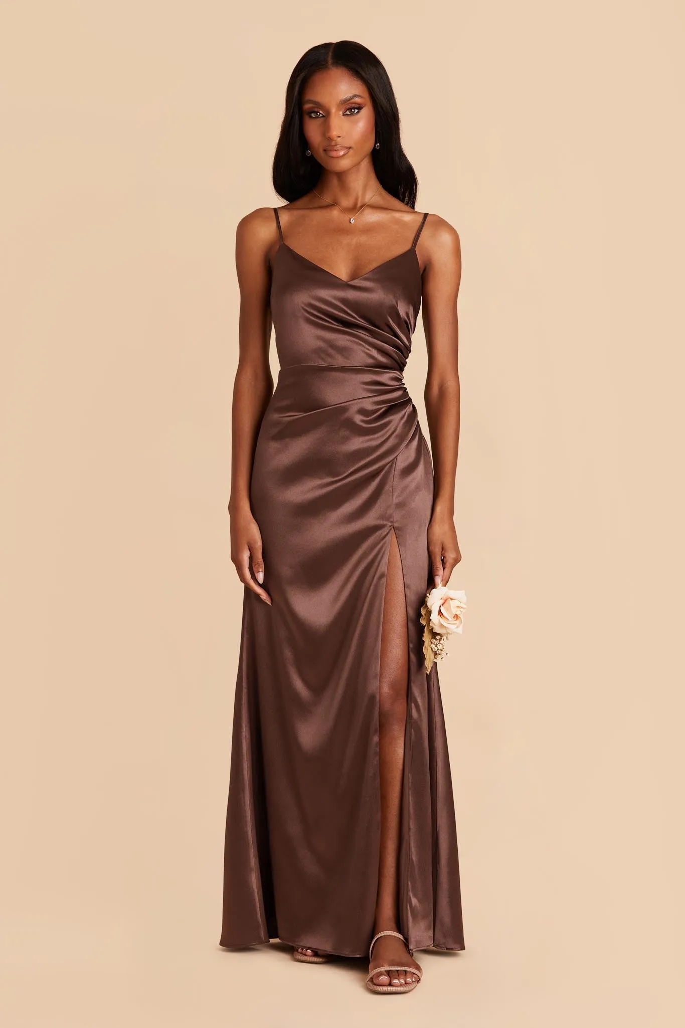 Catherine Shiny Satin Dress - Chocolate Brown sold by Birdy Grey product image thumbnail 3