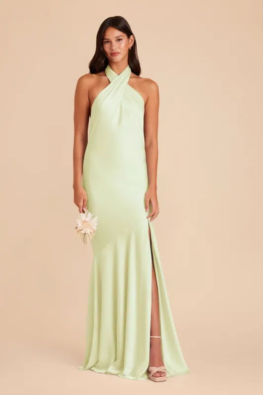 Stephanie Matte Satin Dress - Pale Pistachio sold by Birdy Grey