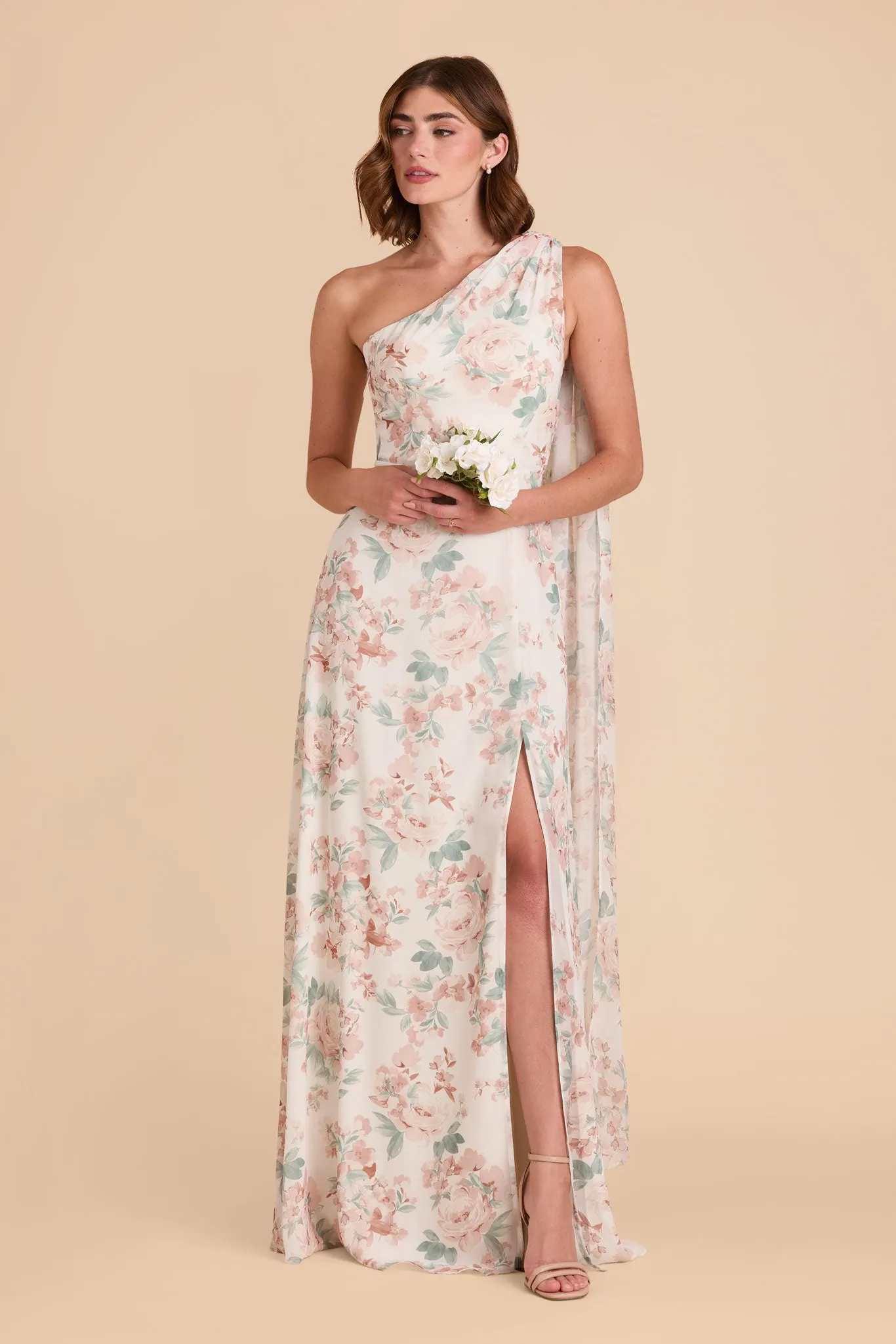 Melissa Chiffon Dress - Dusty Apricot Peonies sold by Birdy Grey product image thumbnail 5