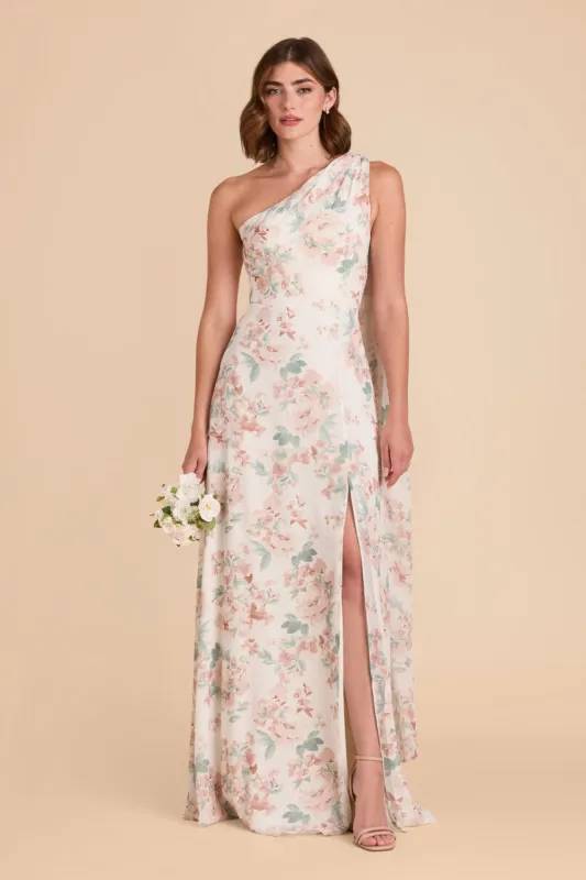 Melissa Chiffon Dress - Dusty Apricot Peonies sold by Birdy Grey