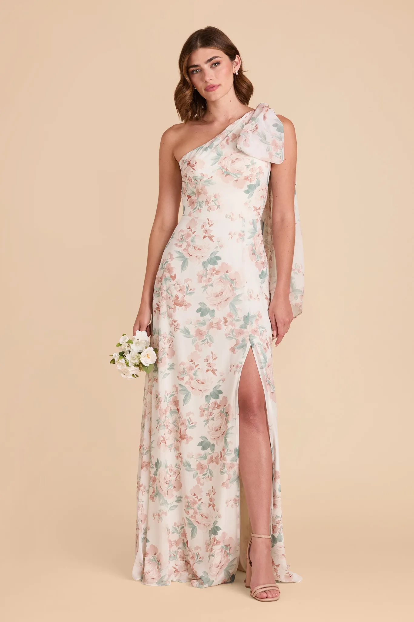 Melissa Chiffon Dress - Dusty Apricot Peonies sold by Birdy Grey product image thumbnail 4