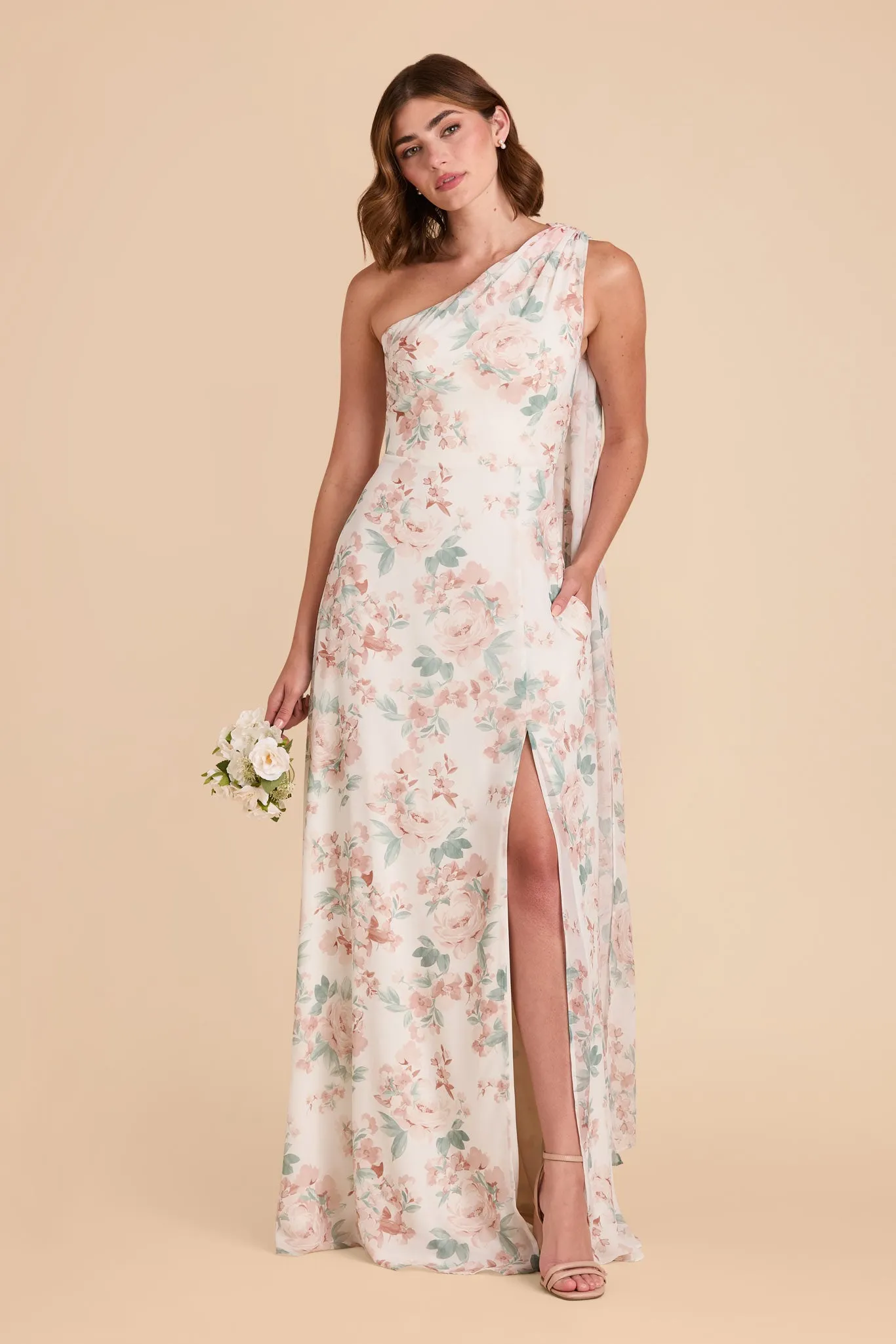Melissa Chiffon Dress - Dusty Apricot Peonies sold by Birdy Grey product image thumbnail 3