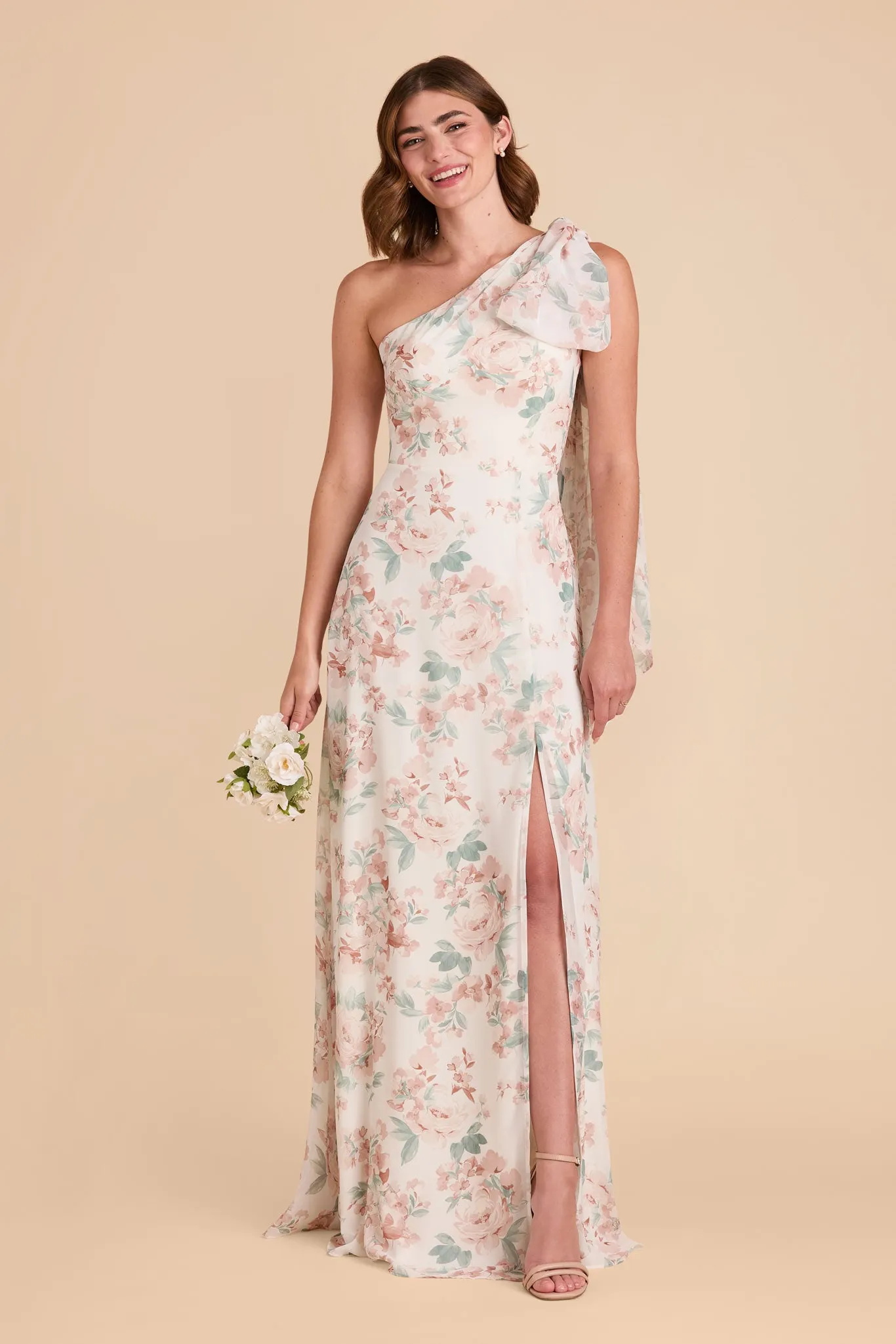 Melissa Chiffon Dress - Dusty Apricot Peonies sold by Birdy Grey product image thumbnail 2