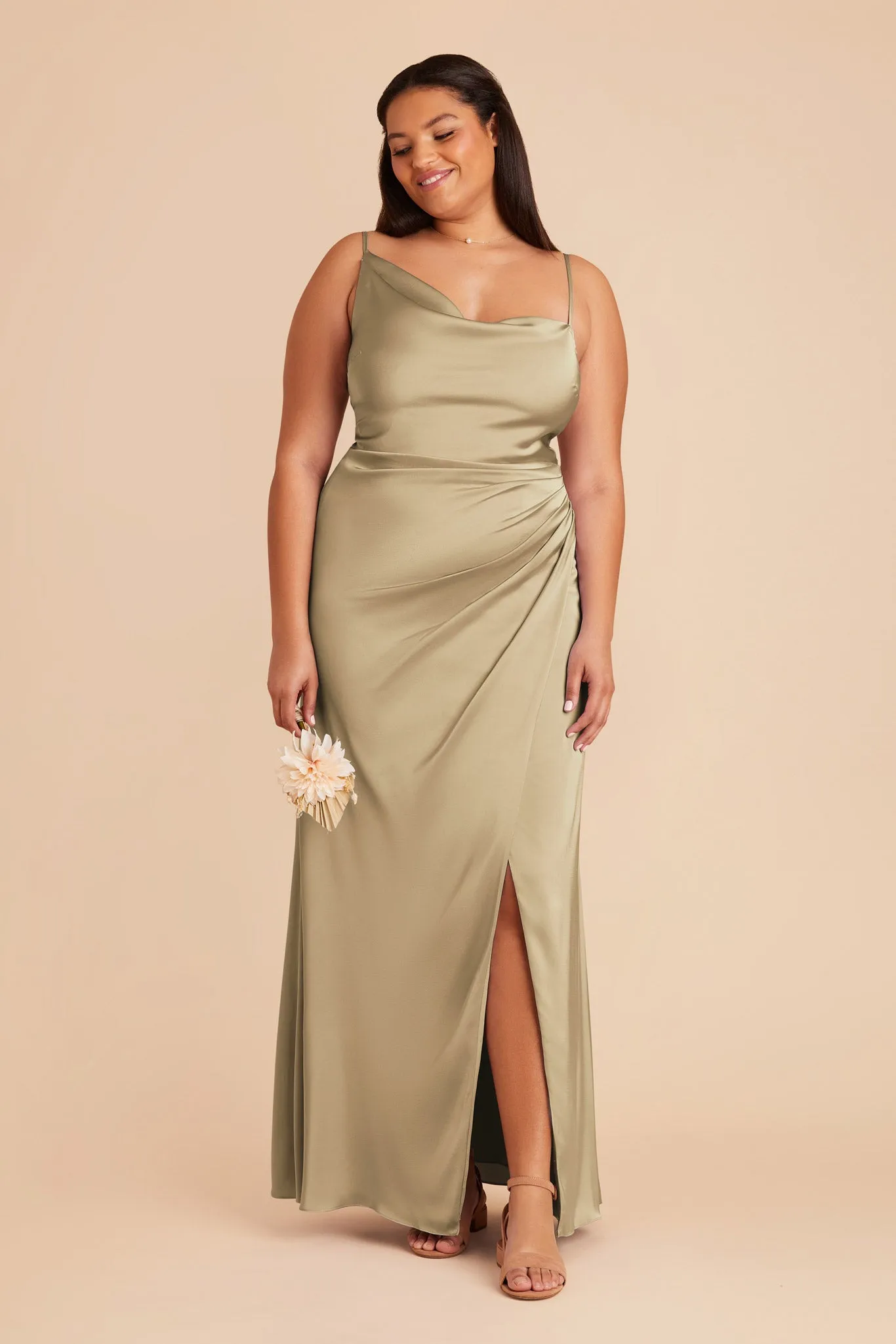 Jennifer Matte Satin Dress - Moss Green sold by Birdy Grey