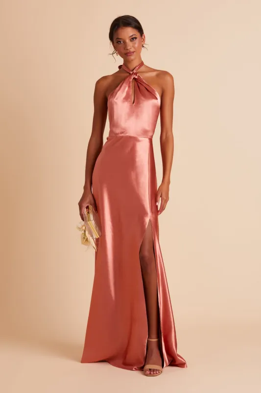 Monica Shiny Satin Dress - Terracotta sold by Birdy Grey