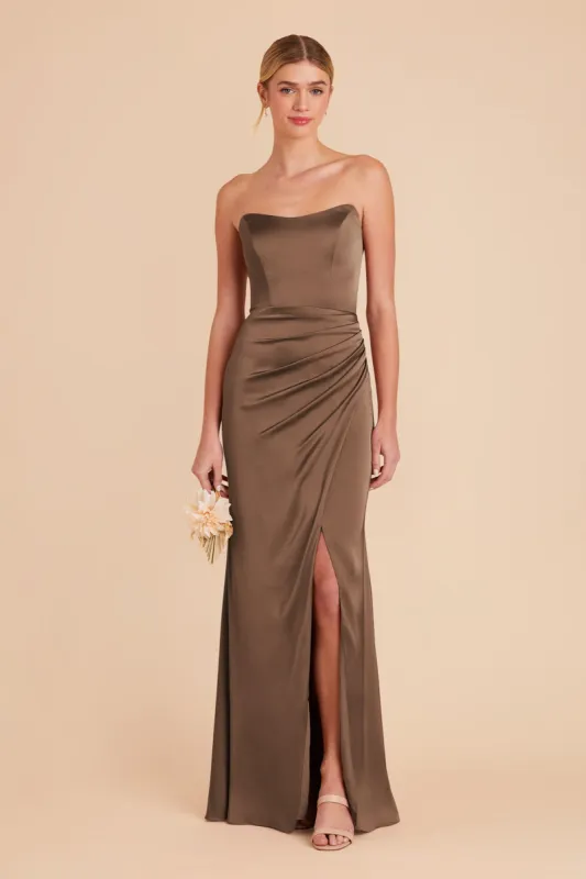 Anne Matte Satin Dress - Mocha sold by Birdy Grey
