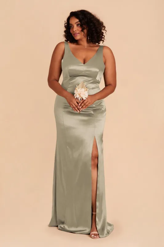 Gloria Shiny Satin Dress - Moss Green sold by Birdy Grey