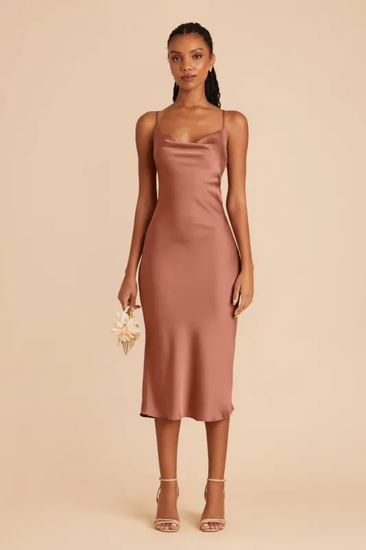 Lisa Matte Satin Midi Dress - Desert Rose sold by Birdy Grey