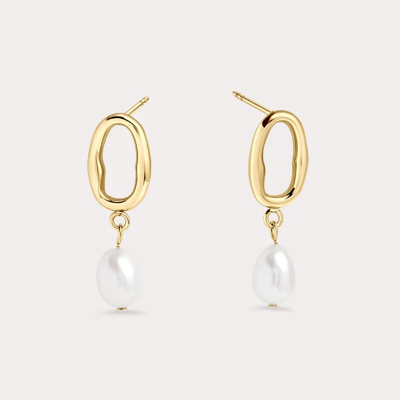 Papaya Pearl Pendant Earrings - Gold sold by Birdy Grey
