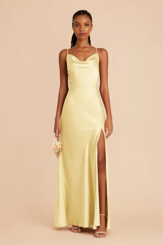 Lisa Long Matte Satin Dress - Lemon Sorbet sold by Birdy Grey