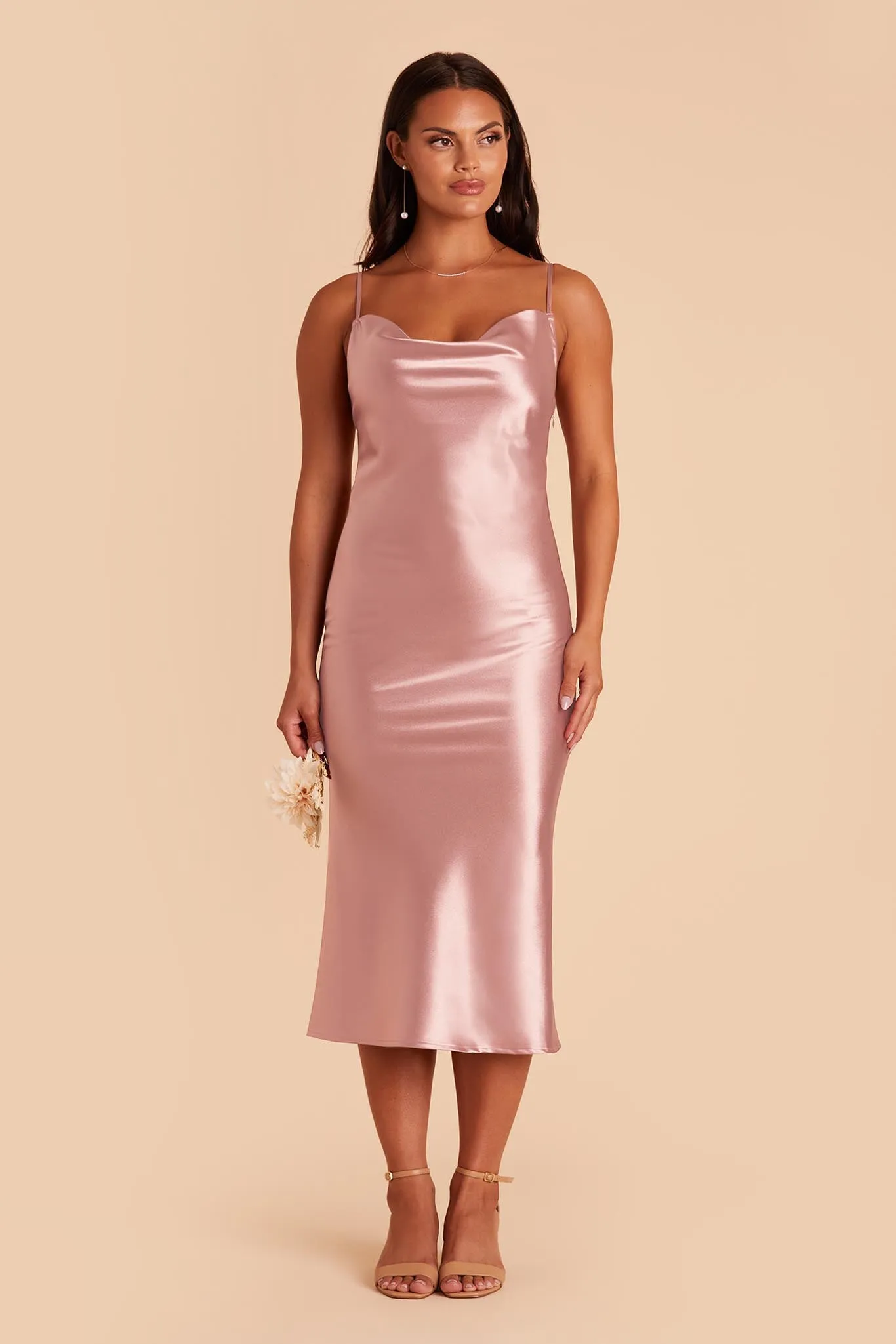 Lisa Shiny Satin Midi Dress - English Rose sold by Birdy Grey product image thumbnail 4