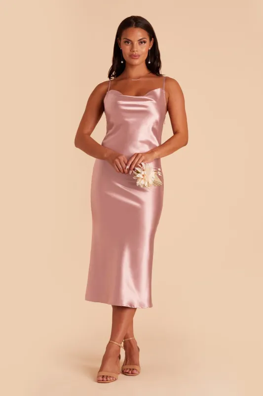 Lisa Shiny Satin Midi Dress - English Rose sold by Birdy Grey