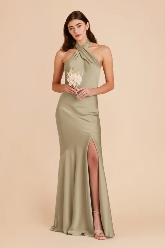 Stephanie Matte Satin Dress - Moss Green sold by Birdy Grey