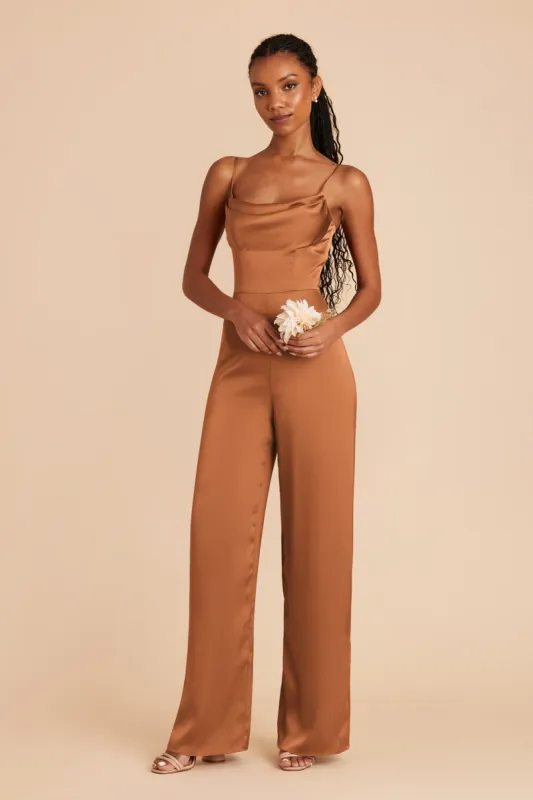 Donna Matte Satin Bridesmaid Jumpsuit - Rust sold by Birdy Grey